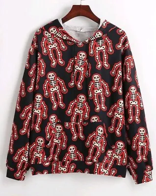 Buy Womens Size 8-10-12 UK Black Skeleton Pullover Hoodie Jumper Sweater M Alt Emo • 16.95£
