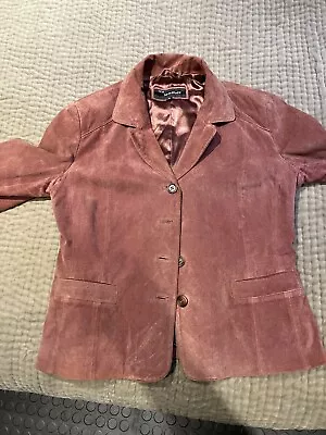 Buy Ladies Pink Suede Leather Jacket Size 12 • 5.99£