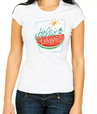 Buy Hello Summer Watermelon Logo White 3/4 Short Sleeve T Shirt Woman F425 • 9.51£