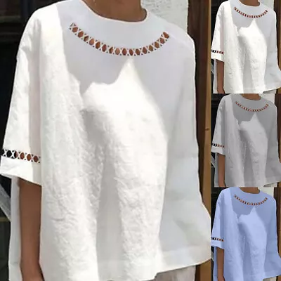 Buy Kaftan Womens Half Sleeve Casual Round Neck Solid T Shirt Ladies Loose Top Tees • 14.89£