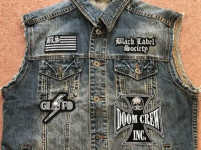 Buy Black Label Society Full 8 Patch Cut-Off Denim Battle Jacket Doom Crew BLS GIFD • 169.99£