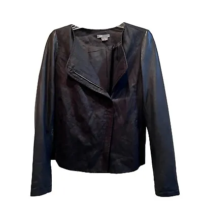 Buy Vince Womens Jacket Size 10 Black Linen Leather Asymmetric Zip Moto • 46.41£