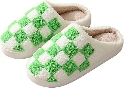 Buy Checkered Slippers Women Fuzzy Memory Foam Men House Trendy...  • 37.79£