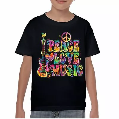 Buy Dean Russo Peace Love Music Youth T-shirt Guitar Happy Good Vibe Kids • 17.18£