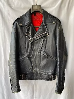 Buy Vintage MASCOT? Biker Leather Jacket Motorcycle Zip Black XS-S 34-36 Punk Rock • 250£