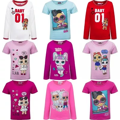 Buy Girls T-shirt LOL Surprise Dolls Short Long Sleeve Crew Neck White Pink Fuchsia • 7.89£