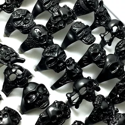 Buy 25pcs Black Skull Gothic Skeleton Ring Men's Boy Rocker Punk Cool Party Jewelry • 16.19£