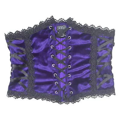 Buy SINISTER Corset Lace Up Strapless Cropped Top Purple Sleeveless Womens M • 11.99£