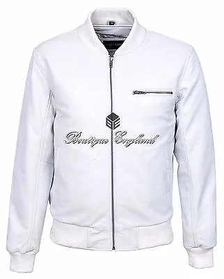 Buy '70'S RETRO BOMBER' Men's White Cool Classic Italian Napa Leather Jacket 275 • 119.74£