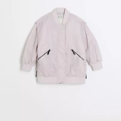 Buy River Island Girls Bomber Jacket Pink Nylon Baseball Collar Outerwear Top • 13.80£