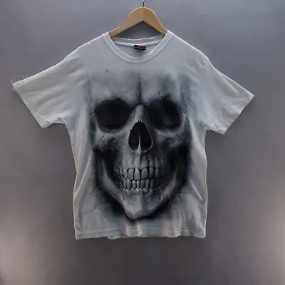 Buy Spiral T Shirt Medium White Graphic Print Skull Double Side Short Sleeve Cotton • 9.49£
