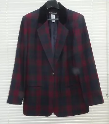 Buy SAG HARBOR Red Plaid Ladies Jacket With Black Velvet Collar, Size US 14. • 10£
