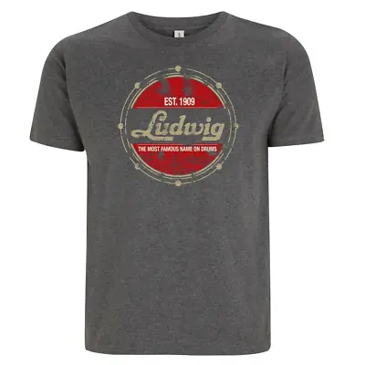 Buy Ludwig Drums - Vintage Style T-Shirt - Round Est. 1909 Classic Tee Design - Grey • 17.95£