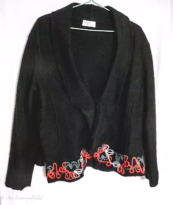 Buy Ladies Short Jacket XL Black With Red & Grey Wool Pattern Collar Single Tie  • 12.50£