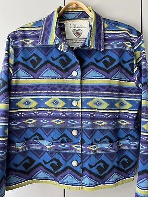Buy Chicos Anniversary Collection Southwestern Aztec Purple Blue Denim Jacket Sz 1 • 33.14£