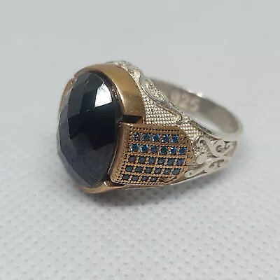 Buy Sterling Silver 925 Men Ring Samll Blue Black Onxy Stone Vintage Jewelry US SZ 9 • 24.11£