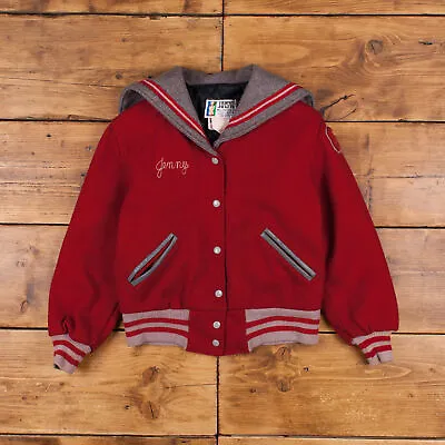 Buy Vintage Trophy Jackets Varsity Jacket S 80s Bomber Wool USA Made Red Womens • 52.64£