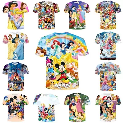 Buy Kids 3D Disney Princess Casual Short Sleeve T-Shirt Tee Pullover Top 2-13Yrs UK • 6.98£
