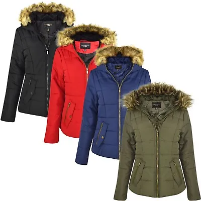 Buy New Womens Ladies Quilted Designer Padded Bubble Fur Hooded Puffer Coat Jacket  • 12.49£