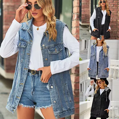 Buy Ladies Denim Jacket Jeans Coat Vest Women's Sleeveless Baggy Oversized Waistcoat • 22.79£