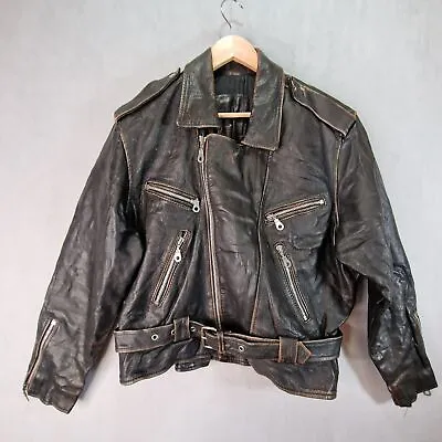 Buy Gipsy Leather Jacket Mens Large Short Black Distressed Look Vintage Biker • 99.99£