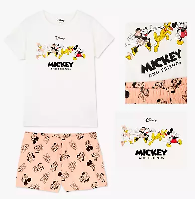 Buy Ladies DISNEY MICKEY & FRIENDS Pyjamas 6-  24 T-Shirt & Shorts Nightwear Primark • 15.99£