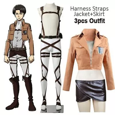 Buy Anime Attack On Titan Cosplay Shingeki Kyojin Jacket Suspenders Ackerman Costume • 26.36£