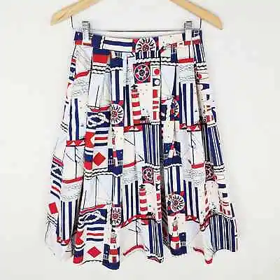 Buy Hell Bunny Vixen Nautical Print Red, White, & Blue Pleated Full Skirt. EUC • 35.58£