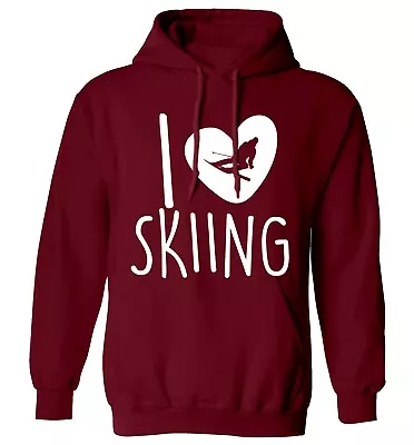 Buy I Love Skiing, Hoodie / Sweater Winter Holiday Snow Ski Slopes Skier Heart 4143 • 25.95£