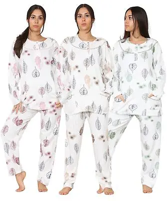 Buy Ladies Pyjama Set Long Sleeve Button Pockets Floral Thermal Warm Soft Loungewear • 13.95£