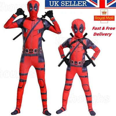 Buy Deadpool Costume Cosplay Kids Bodysuit Boy Children's Day Fancy Dress Party Xmas • 7.88£