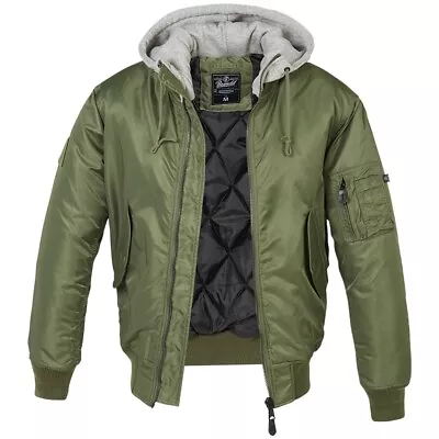 Buy Brandit MA1 Sweat Hooded Jacket Bomber Military Pilot Warm Lined Coat Olive/Grey • 50£