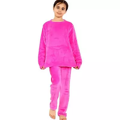 Buy Kids Girls Pink Warm Fleece Pyjamas Sleepover 2 Piece Gift Set Age 5-13 Years • 14.99£