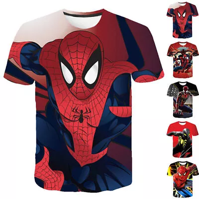 Buy Kids Boys Spiderman Print Short Sleeve T-Shirt Summer Child Casual Tee Blouse> • 8.91£