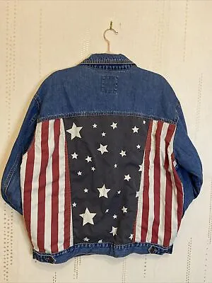 Buy Mens Pull & Bear Paradise League Denim Jacket American Flag Medium • 19.99£