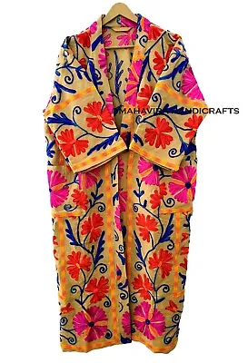Buy Winter Wear 100% Cotton Suzani Print Beige Full-length Gypsy Kimono Boho Jacket • 74.35£