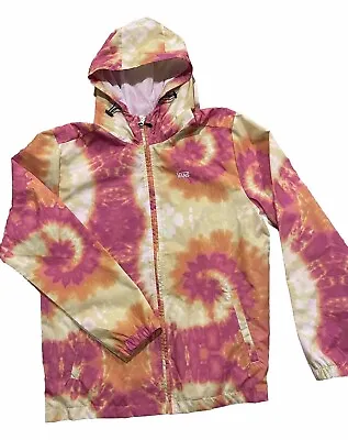 Buy VANS Hooded Windbreaker MEDIUM Zip Orange Pink Yellow Surf Skate Jacket Tie Dye • 15.75£