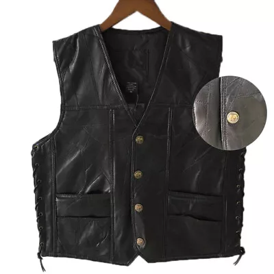 Buy Leather Punk Vest Waistcoat Vest Top Motorcycle Jackets Coat Plus Size Blac * • 23.54£