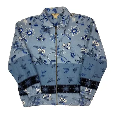 Buy Vintage Teddi Fleece Jacket Floral Patterned Blue Women's L Full Zip • 16.99£