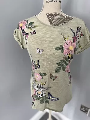 Buy Ladies Oasis Green Floral T-shirt Size Small • 7.99£