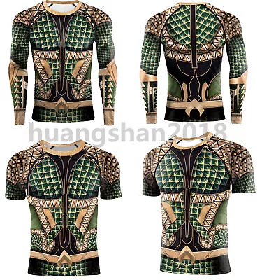 Buy Movies Aquaman T-Shirts Print Cosplay Superhero Mens Sports Fitness Tops Costume • 14.39£