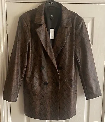 Buy River Island Size 12 Black Tan Brown Faux Leather Animal Snake Blazer Jacket £65 • 20£