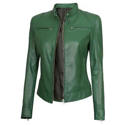 Buy Womens Cafe Racer Leather Jacket Retro Biker Style Vintage Design Trendy Fashion • 79£