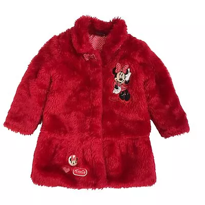 Buy Disney Minnie Mouse Faux Fur Jacket Red Toddler Age 2-3 Teddy Coat Holiday Kids • 16.95£