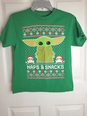 Buy Star Wars Grogu Baby Yoda Naps & Snacks Christmas T-Shirt Womens Sz SM • 5.69£