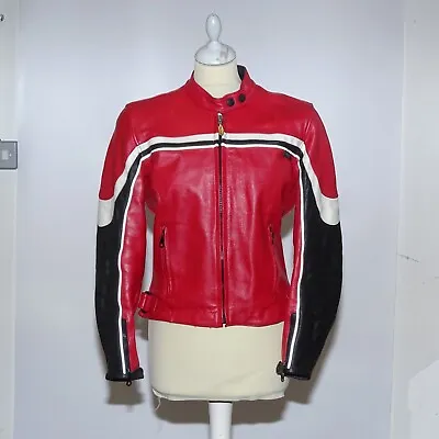 Buy Triumph Red Café Racer  Leather Zip Up Padded Motorcycle Biker Jacket Size M • 99.99£