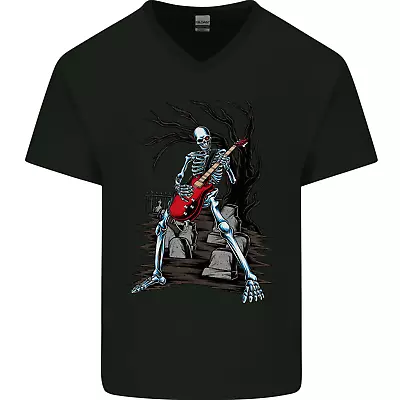 Buy Graveyard Rock Guitar Skull Heavy Metal Mens V-Neck Cotton T-Shirt • 9.99£