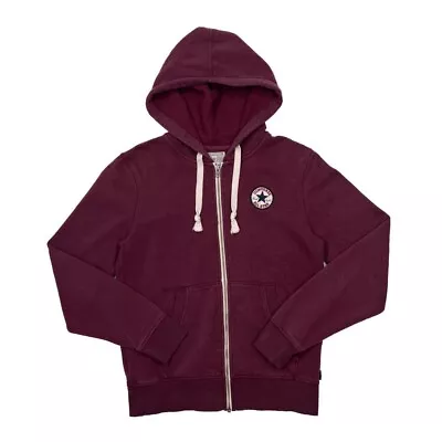 Buy CONVERSE ALL STAR Classic Embroidered Mini Patch Logo Zip Hoodie Small Burgundy • 15£