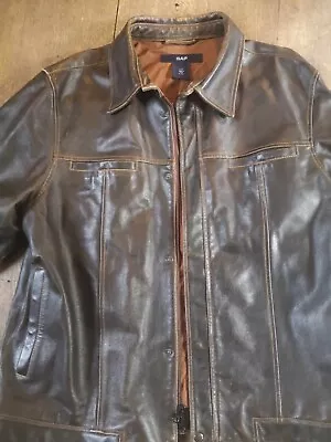Buy GAP Mens Brown Heavy Leather Jacket. Bomber. Motorbike. Distressed Patina SIZE L • 75£