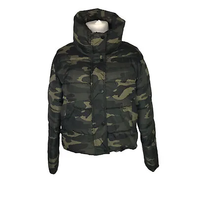 Buy Primark Ladies Camo Puffer Jacket Coat Green Size 6/8 Padded Funnel Neck Winter • 18.95£